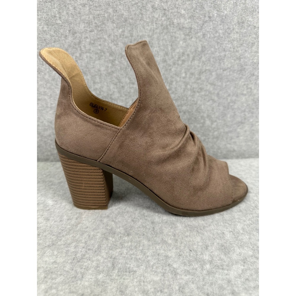 Ams ELELYN-7 Taupe Faux Suede Peep Toe Ruched Ankle Booties Heels Size 9 - Picture 4 of 9
